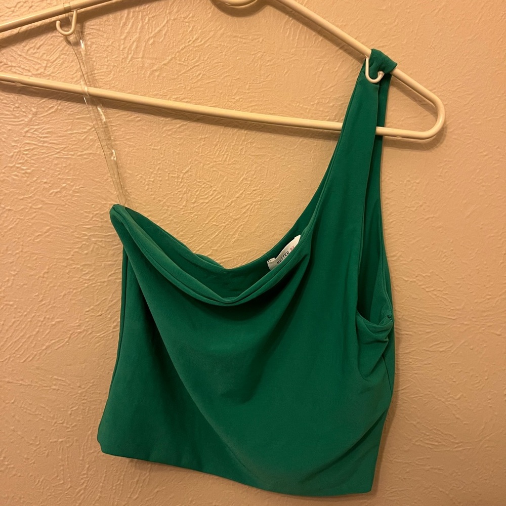 One shoulder emerald green thick strap top